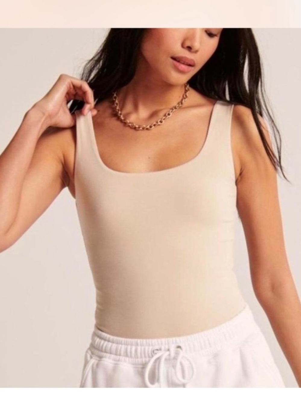 Abercrombie & Fitch Soft A&F Seamless Scoop Neck Bodysuit Beige Woman’s Size S
